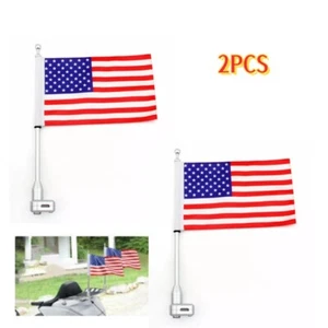 2PCS Luggage Rack Mount USA Flag with Pole For Honda Goldwing GL1800 2001-2011 - Picture 1 of 12
