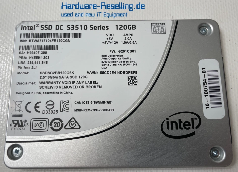 Intel Cisco SSD DC S3510 120GB 2,5"  6G SSDSC2BB120G6K H99407-300 16-100754-01 - Bild 1 von 1
