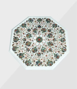 18" Marble Table Top Handmade Semi precious stones floral art Work Home Decor - Picture 1 of 1