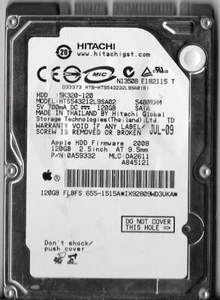 Hitachi HTS543212L9SA02 120GB Sata Hard Drive P/N: 0A59332 MLC: DA2611 - Picture 1 of 2