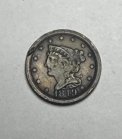 VERY FINE 1849 Braided Hair Half Cent Cover