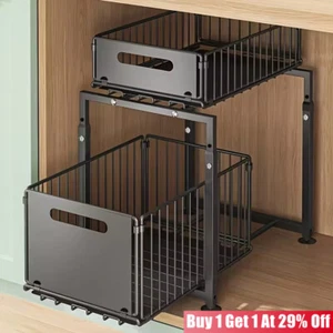 Pull Out Cabinet Organizer Slide Out Drawer Storage Shelves Extendable Kitchen - Picture 1 of 23