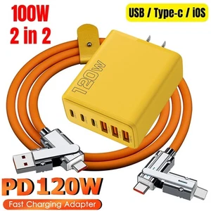 120W Fast Type C Wall Charger , 4-In-1 100W Super Fast Cable For Cell Phone iPad - Picture 1 of 26