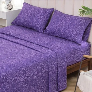 Bed Sheets Queen Size Purple Paisley Sheets Printed Floral Sheet Set Flower P... - Bild 1 von 7