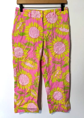 Calça Capri Feminina Lilly Pulitzer Tamanho 4 Algodão/Elastano Floral Perna Reta Excelente Estado Usado - Imagem 1 de 4