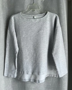 EILEEN FISHER S P Petite L/S Boatneck Sweatshirt Cotton Blend Side slits Gray - Picture 1 of 7