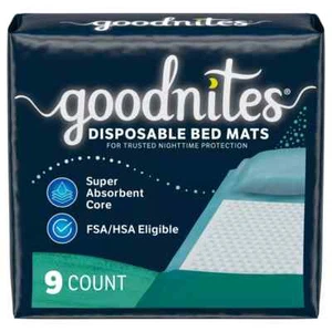 Goodnites Disposable Bed Mats Pads for Bedwetting For Boys & Girls 9 Ct - Picture 1 of 4
