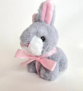Mini Plush Bunny - Soft Gray Stuffed Rabbit, Dollhouse, Craft Supply - Picture 1 of 3