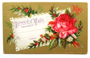 Tarjeta victoriana de recompensa al mérito recuerdo escolar floral sin usar - Imagen 1 de 2