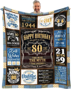 80Th Birthday Blanket 60 X 50 Inch, 80Th Birthday Gifts for Men, 80 Year Old Bir - Picture 1 of 7