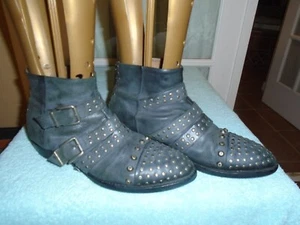 Vintage DIESEL BLACK LEATHER ANKLE REAR ZIP BOOTS DISTRESSED STUDDED US 8 EU 39 - Picture 1 of 9