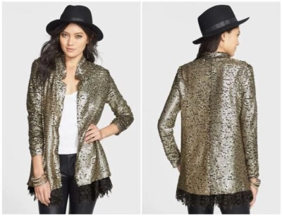 Женская куртка Free People Stardust Lace & Sequin потускневшая золотистый цвет МАЛЕНЬКАЯ - Изображение 1 из 4