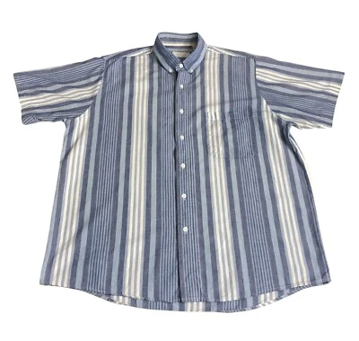 Vintage 80s Sears The Mens Store Shirt Large Blue Striped Short Sleeve Button - Image 1 of 4