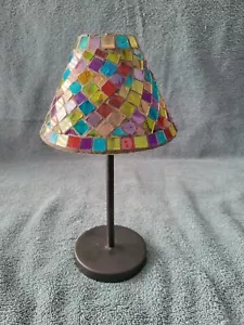Stained Glass Tealight Lamp With Black Base Decor - Picture 1 of 7