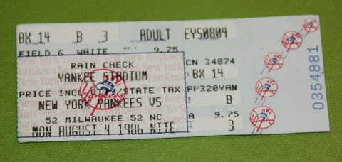 New York Yankees Ticket Stub | August 4 1986 | Rickey Henderson Hit Cover