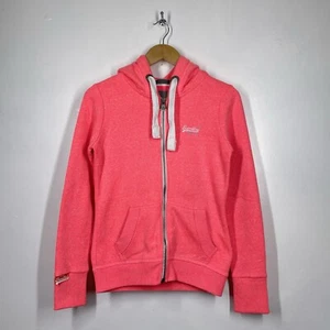 Superdry Hoodie Womens XS Pink Full Zip Up Jacket Fluorescent Orange Label - Picture 1 of 14