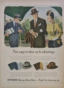 Pubblicità stampa cappelli Stetson 1946 vintage, cappello di lusso, opere d'arte cool. Moda vintage. - Foto 1 di 1