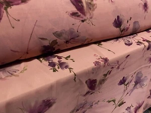Printed Chiffon Dress Fabric, Per Metre - Butterflies & Flowers - Dusky Pink - Picture 1 of 3