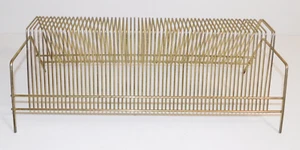 Vintage Record Album Gold Tone Metal Rack Holder Display MCM 60 Slots 17" LONG - Picture 1 of 6