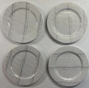 4 Pier 1 Porcelain Opulent Metallic Salad Plate Geometric Lines Gold & Silver 8” - Picture 1 of 7