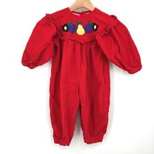 Vintage 80s CARTER'S one piece Footless Corduroy Romper Red Fruit 24 Month Girls