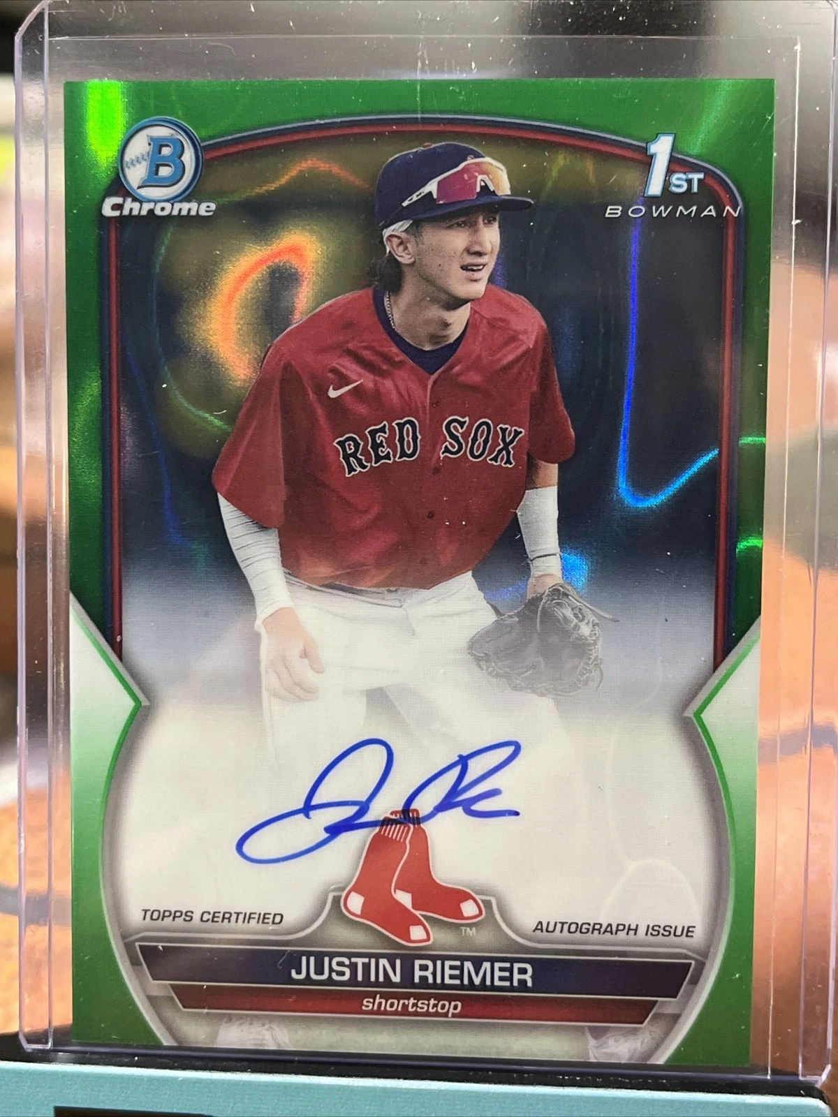 2023 Bowman Draft Chrome Justin Riemer Green Auto /99 Red Sox Bowman 1st Chrome