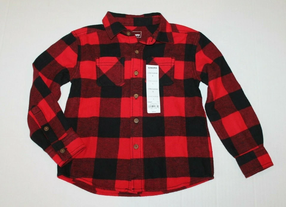 Camisa xadrez flanela xadrez masculina Sonoma vermelha e preta búfalo tamanho 4 NOVA - Imagem 1 de 1