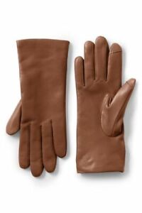 Lands' End Women's EZ Touch Screen Cashmere Lined Leather Gloves Cognac S # 47