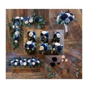 24-teiliges Hochzeitsdeko Paket Dusty Blue Navy Sola Holz Blumen Mittelstücke Torte - Bild 1 von 12