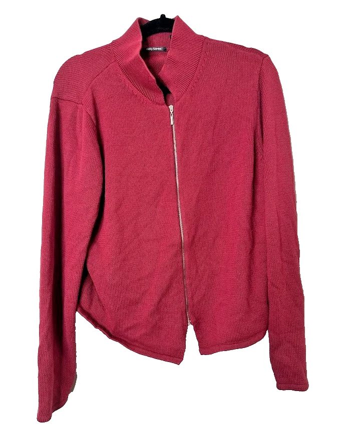 Daisy Fuentes 女式 XL 毛衣开衫全拉链红色模拟领勃艮第色 — 第 1/4 张图片