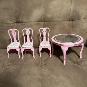 Mattel Barbie Vintage Sweet Roses Round Dining Table ThreeChairs Cushions - Picture 1 of 12