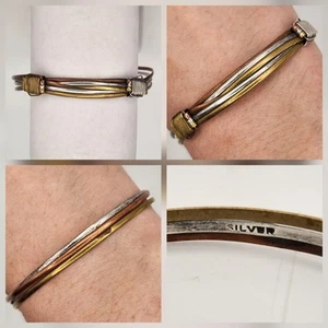 Pulsera de pelo de elefante vintage de plata de ley 2 nudos 3 hilos de plata marcada - Imagen 1 de 12