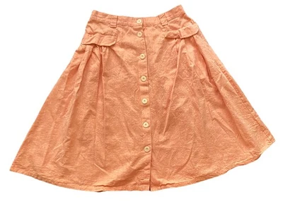 Modcloth Effortless Feature Midi Skirt Sz 12 Linen Blend Peach Pink Pockets - Image 1 of 4