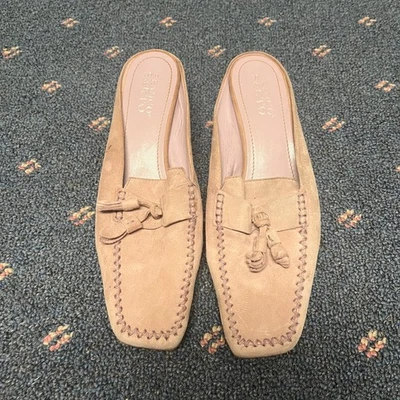 Franco Sarto Mujer Talla 7M Gamuza Mules Cuero Borla Bloque Tacón Rosa Nuetral Foto 1 de 4