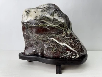 Y9771 OKIMONO Decorative natural viewing stone wooden stand Japan antique decor - Image 1 of 4