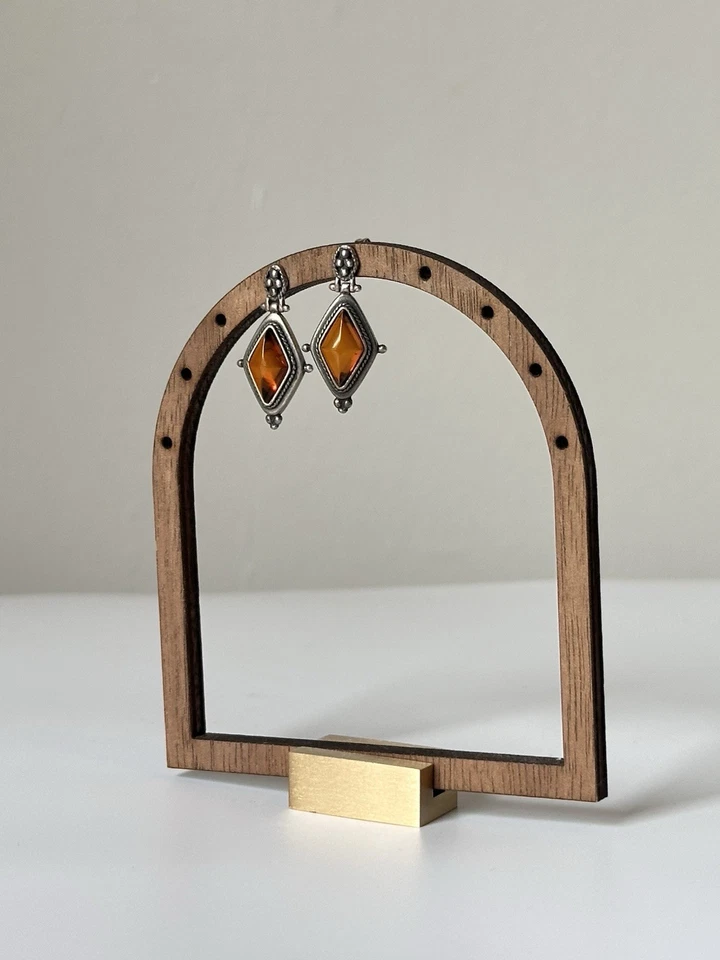 Pendientes colgantes de plata esterlina ámbar de colección con forma de diamante 925 Foto 1 de 4