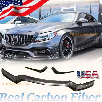 Divisor de labios 100 % fibra de carbono real para parachoques delantero Mercedes-Benz AMG W205 C63 Foto 1 de 4
