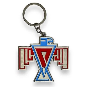 Thunderbird Keychain Southwestern Native American Red Blue Enamel Chrome Metal - Picture 1 of 7