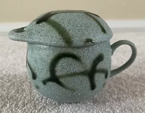 Vintage Japanese Stoneware Pottery Hand Painted Glazed Mug Tea Soup Cup With Lid - Picture 1 of 13