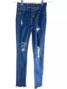 Go-Go Star Kids Girls Jeans Size 10 Skinny Distressed Button Fly Med Wash - Picture 1 of 7