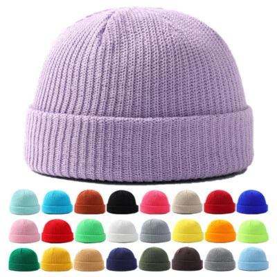 亚克力针织袖口短渔夫豆豆男式女式冬季保暖帽手表帽 — 第 1/4 张图片