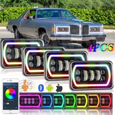 4 шт светодиодных фар RGB 4x6 дюймов Halo дневные ходовые огни Hi/Lo для Pontiac Grand Prix 1976 - 1987 - Изображение 1 из 4