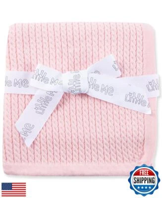 Manta de recepción Little Me Baby Girls rosa tejida con cable, 30 X 27 inc Foto 1 de 4
