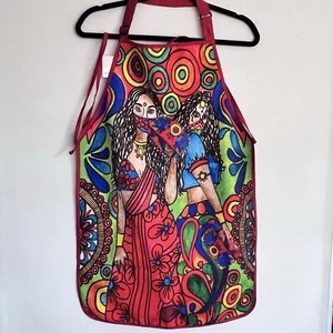 IndiBlossom Whimsical Vibrant Artisan Red Kitchen Bib Apron Woman Owned O/S NWT - Picture 1 of 6