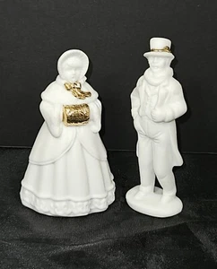 Russ Christmas Lady and Gentleman White Porcelain w/ Gold "Winter Dreams" Figs. - Picture 1 of 7