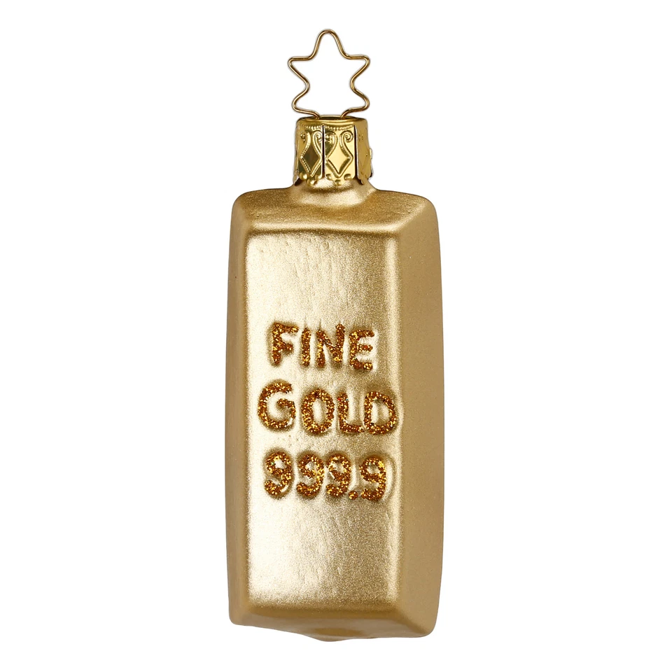 INGE-GLAS Bola de árbol de Navidad lingotes de oro 8,5 cm bolas de Navidad adornos de árbol decoración de vidrio