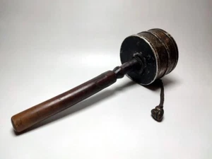 Maravillosa rueda de oración de plata pura budismo tibetano antiguo siglo XIX rara - Imagen 1 de 14