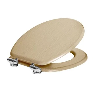 1x Light Oak Soft Close Wooden Toilet Seat Oval Shape Bathroom WC Top Fittings - Picture 1 of 7