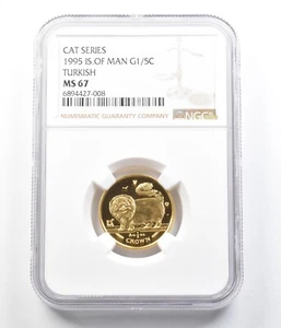 1995 Isle Of Man 1/5 Crown Gold Cat Series Turkish MS67 NGC *4443 - Picture 1 of 3