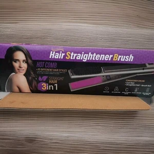 Hot Comb Hair Straighter Brush 3 In 1  Flat Iron, Hair Straightener And Curler - Picture 1 of 3